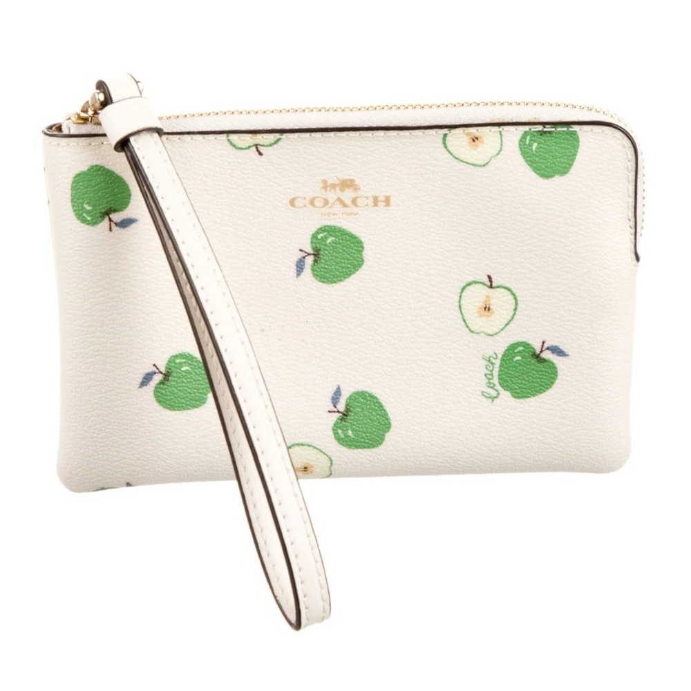 Coach Cream Wristlet with Green Apple Design